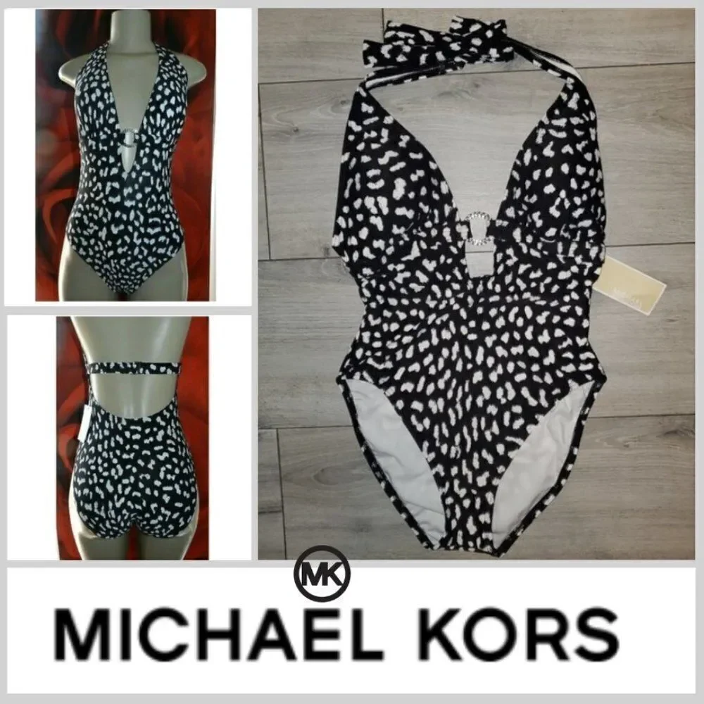 Michael Kors Sz 8 Black & White Deep One Piece